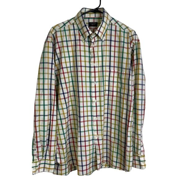Paul & Shark Yachting Shirt Mens 2XL White Multi Long Sleeve Button Cotton Grid - Picture 2 of 11